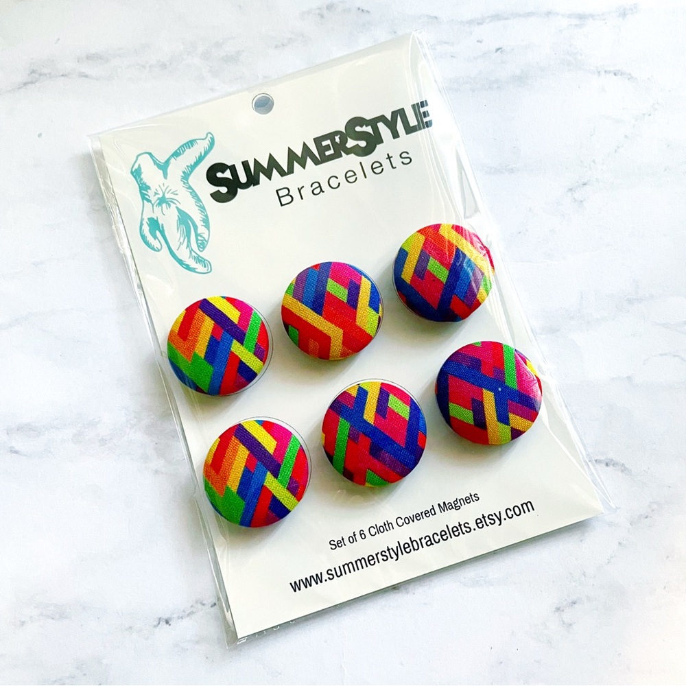 Rainbow Zig Zag Cloth Button Magnets
